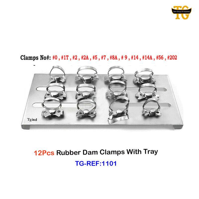 12Pcs Rubber Dam Clamps With Tray, dental instruments, TGI's own catalog photograph