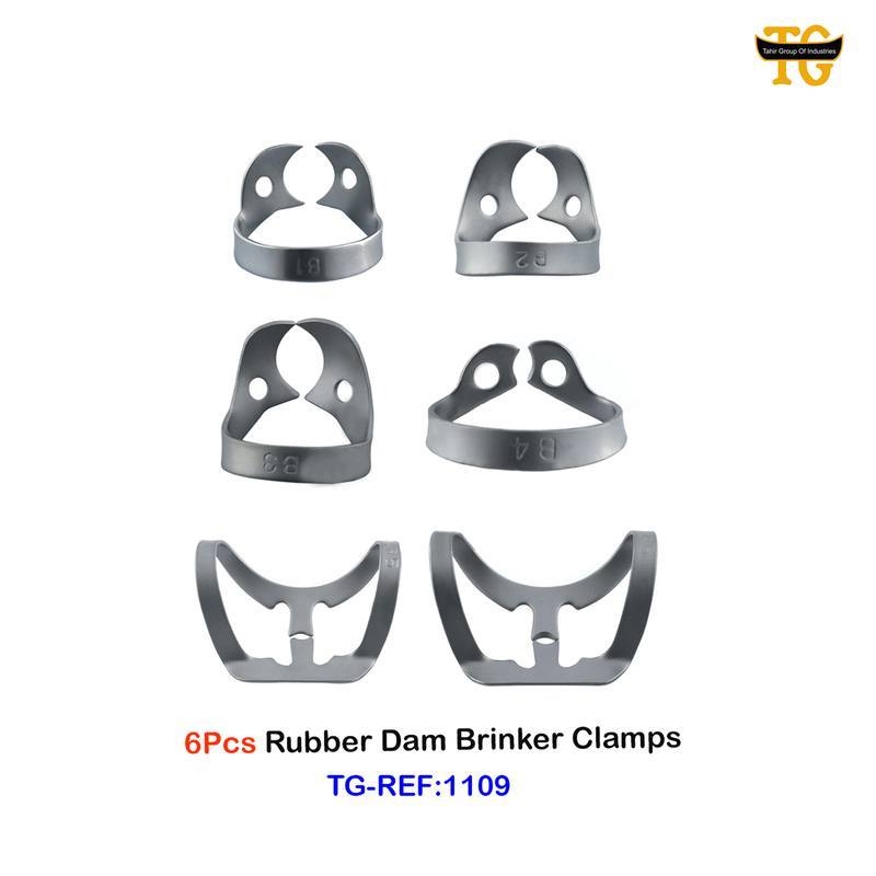 Rubber Dam Brinker Clamps, dental instruments, TGI's own catalog photograph