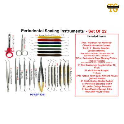 Periodontal Scaling Instruments - Set Of 22, dental instruments, TGI's own catalog photograph