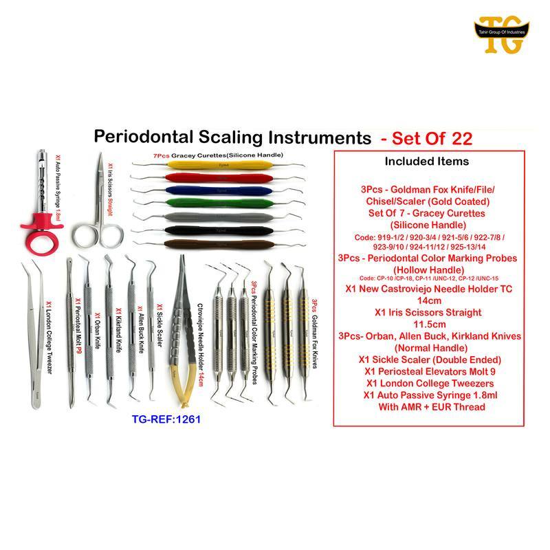 Periodontal Scaling Instruments - Set Of 22, dental instruments, TGI's own catalog photograph