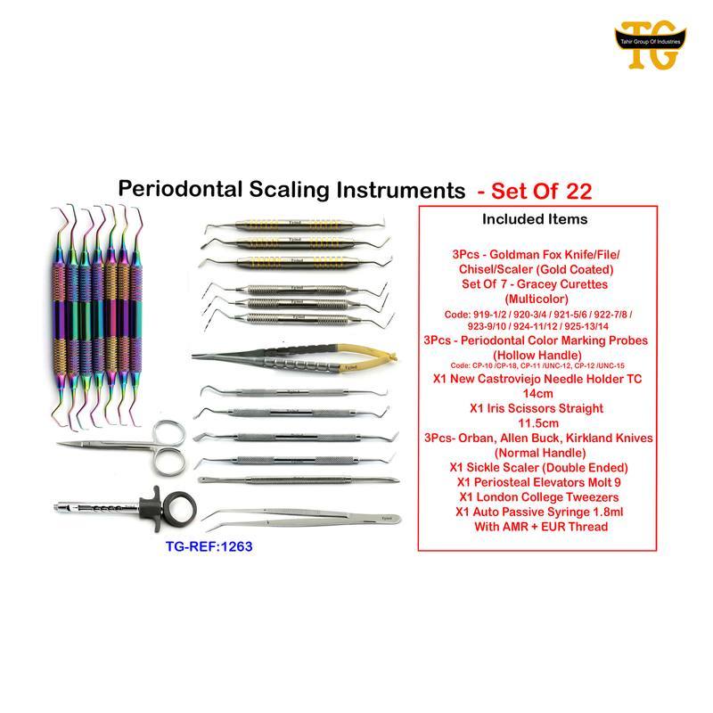 Periodontal Scaling Instruments - Set Of 22, dental instruments, TGI's own catalog photograph