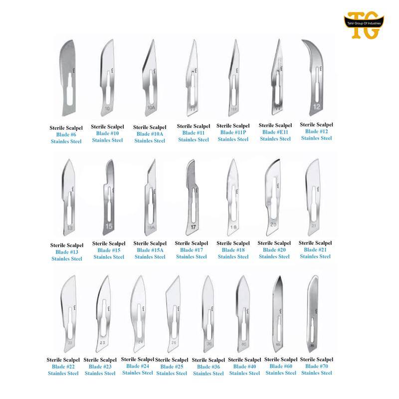 Scalpel Blades, surgical instruments, TGI's own catalog photograph