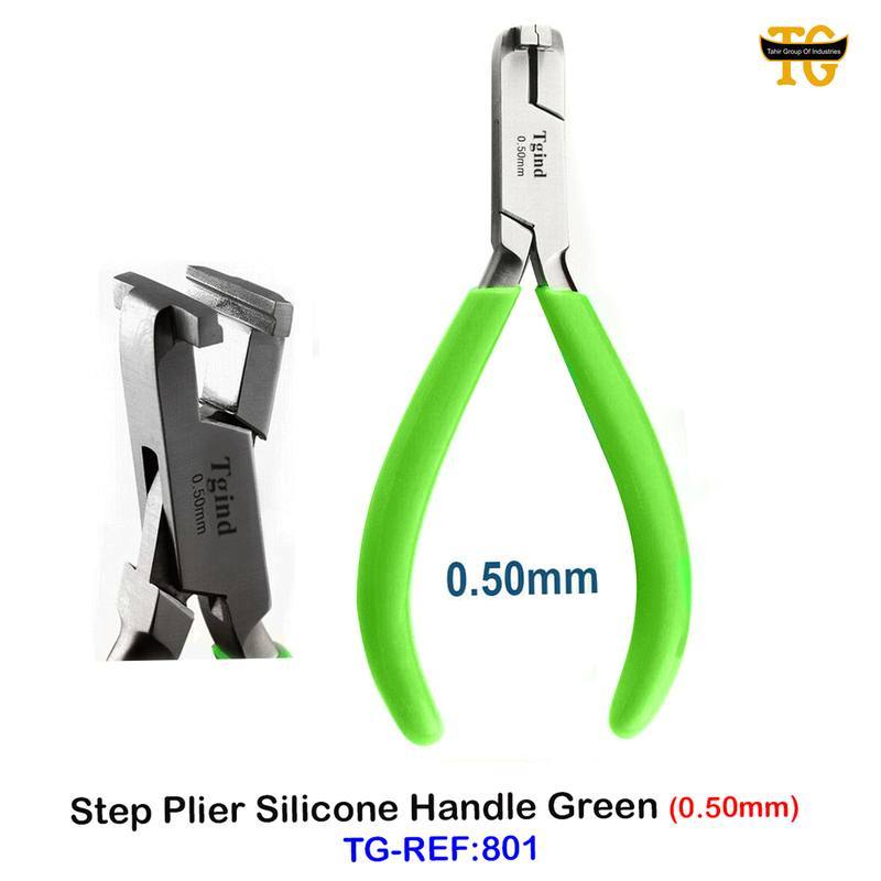 Step Plier Silicone Handle Green, dental instruments, TGI's own catalog photograph