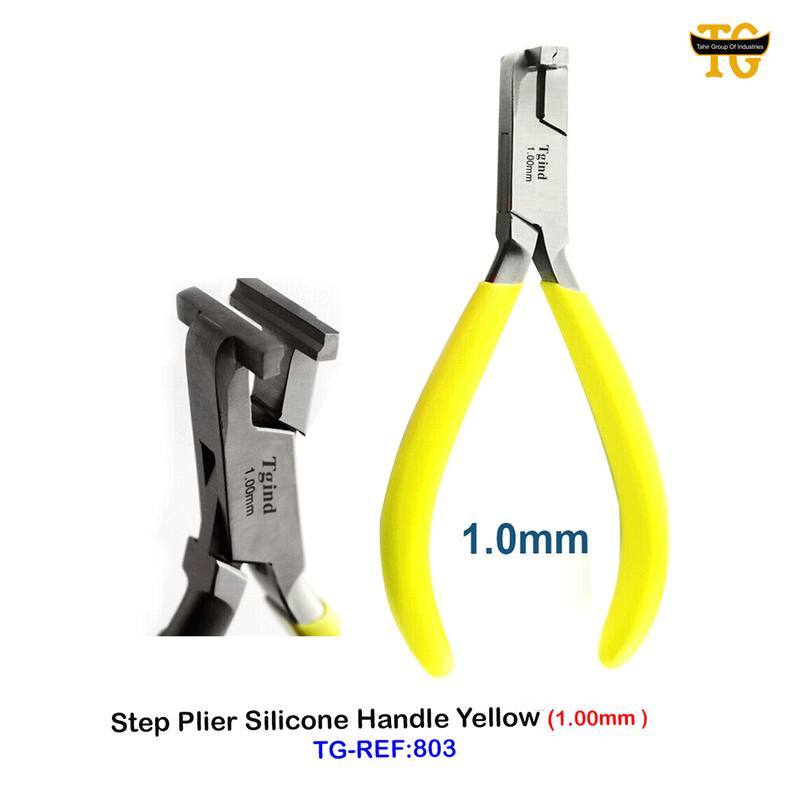 Step Plier Silicone Handle Yellow, dental instruments, TGI's own catalog photograph