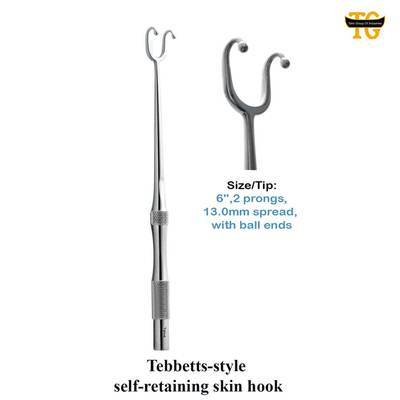 Tebbetts-style self-retaining skin hook, surgical instruments, TGI's own catalog photograph