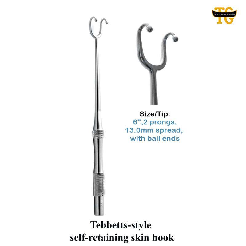 Tebbetts-style self-retaining skin hook, surgical instruments, TGI's own catalog photograph