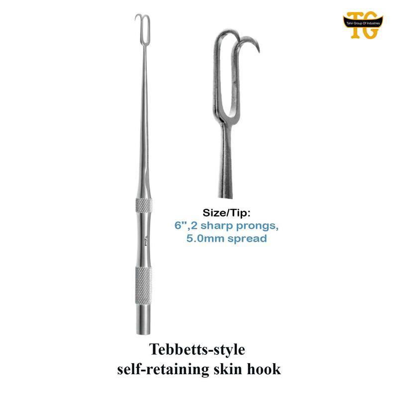 Tebbetts-style self-retaining skin hook, surgical instruments, TGI's own catalog photograph
