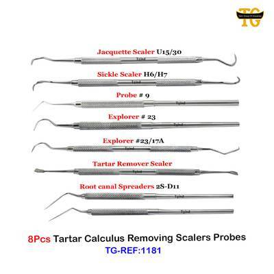 Tartar Calculus Removing Scalers Probes, dental instruments, TGI's own catalog photograph