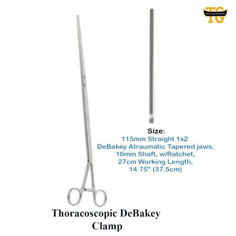 Thoracoscopic DeBakey Clamp, surgical instruments, TGI's own catalog photograph