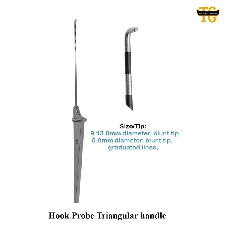 Hook Probe Triangular Handle, surgical instruments, TGI's own catalog photograph