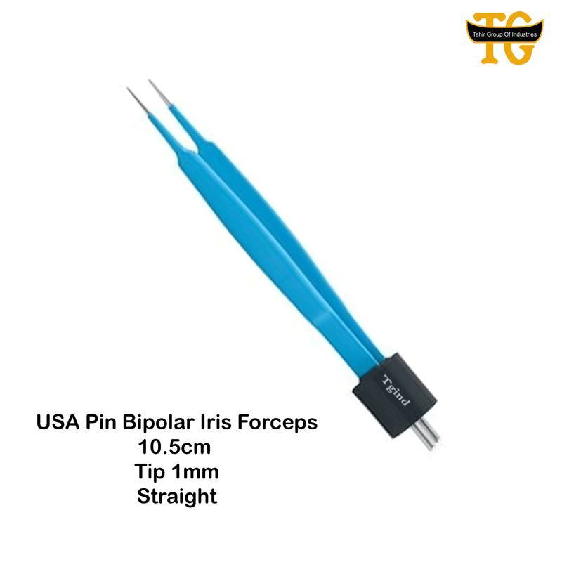 USA Pin Bipolar Iris Forceps, electrosurgical instruments, TGI's own catalog photograph